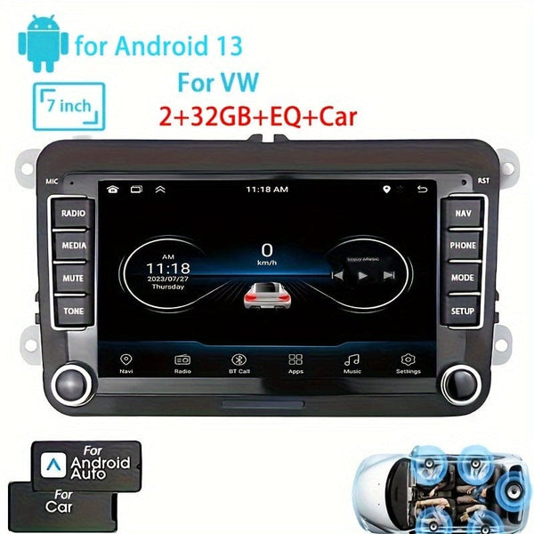 Planet Gates 17.78cm / 2+32GB+EQ+Carplay For VW 7-Inch Android 13 Car Stereo GPS Car Navigation WiFi Touchscreen Car Radio With Cordless Phone WiFi Mirror Link FM RDS Radio