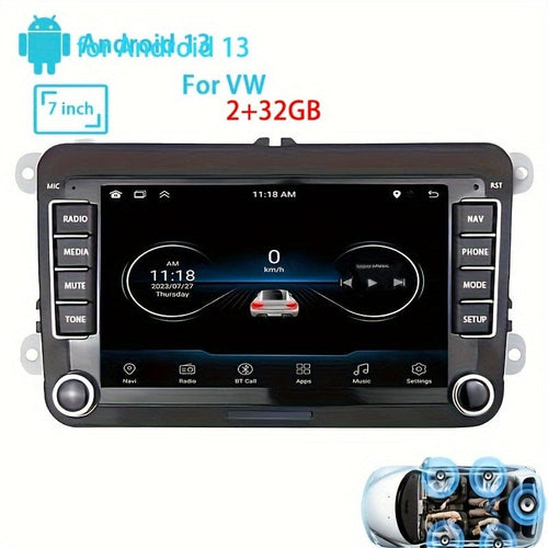 Planet Gates 17.78cm / 2+32GB For VW 7-Inch Android 13 Car Stereo GPS Car Navigation WiFi Touchscreen Car Radio With Cordless Phone WiFi Mirror Link FM RDS Radio