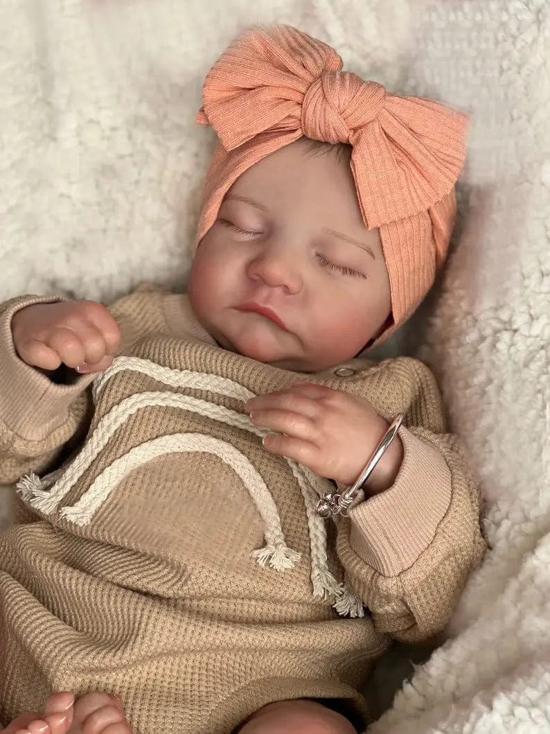 Planet Gates With random hairband / Vinyl Girl Body 17inch Levi Reborn Baby Doll Already Painted Finished Sleeping Newborn Baby Size 3D Skin Visible Veins Collectible Art Doll