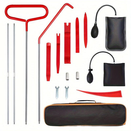 Planet Gates 17pcs 1set 17pcs Car Tool Kit: Roadside Emergency Kit With Long Reach Grabber, Air Wedge Bag Pump, Non-Marring Wedge & Carrying Bag - Automotive Kit