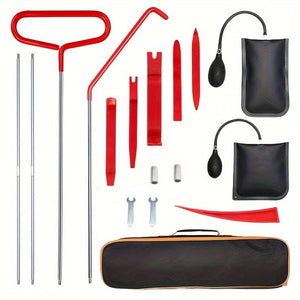 Planet Gates 17pcs 1set 17pcs Car Tool Kit: Roadside Emergency Kit With Long Reach Grabber, Air Wedge Bag Pump, Non-Marring Wedge & Carrying Bag - Automotive Kit