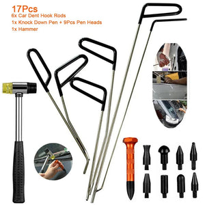 Planet Gates 17Pcs 6/17Pcs Car Dent Repair Hooks Stainless Steel Push Rods Car Body Dent Removal Crowbar Kit  Automotive Ding Hail Puller Set