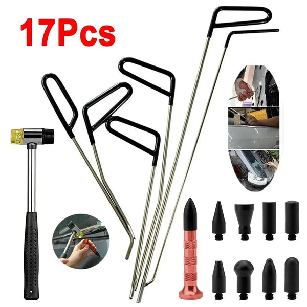 Planet Gates 17Pcs Car Hook Rods Paintless Dent Repair Hail Remover Hooks Rods Kits Auto Body Dents Stainless Steel Hands Tools