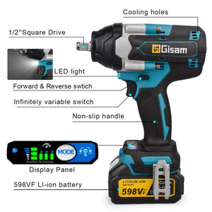 Planet Gates 1800N.M Torque Brushless Electric Impact Wrench 1/2 inch Lithium-Ion Battery Cordless Wrench Power Tools For Makita 18V Battery