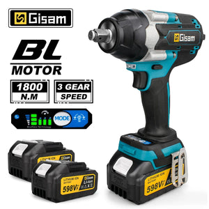 Planet Gates 1800N.M Torque Brushless Electric Impact Wrench 1/2 inch Lithium-Ion Battery Cordless Wrench Power Tools For Makita 18V Battery