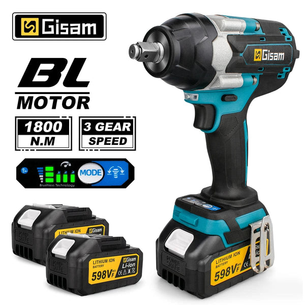 Planet Gates 1800N.M Torque Brushless Electric Impact Wrench 1/2 inch Lithium-Ion Battery Cordless Wrench Power Tools For Makita 18V Battery