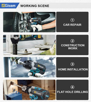 Planet Gates 1800N.M Torque Brushless Electric Impact Wrench 1/2 inch Lithium-Ion Battery Cordless Wrench Power Tools For Makita 18V Battery