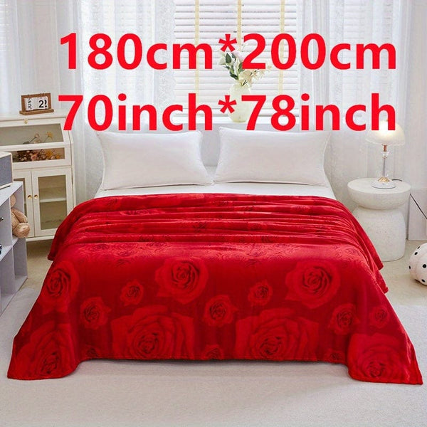 Planet Gates 180cm*200cm/70inch*78inch 1pc Rose Pattern Bed Blanket, Soft Comfortable Blanket For Sofa Office Bed Camping Travelling, Valentine's Day Gift Blanket