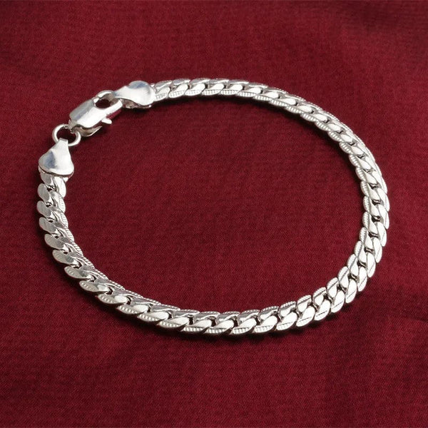Planet Gates 18cm 925 Sterling Silver Bracelet 6mm 18/20cm Flat Side Chain Lobster Clasp For Woman Man Wedding Engagement Jewelry