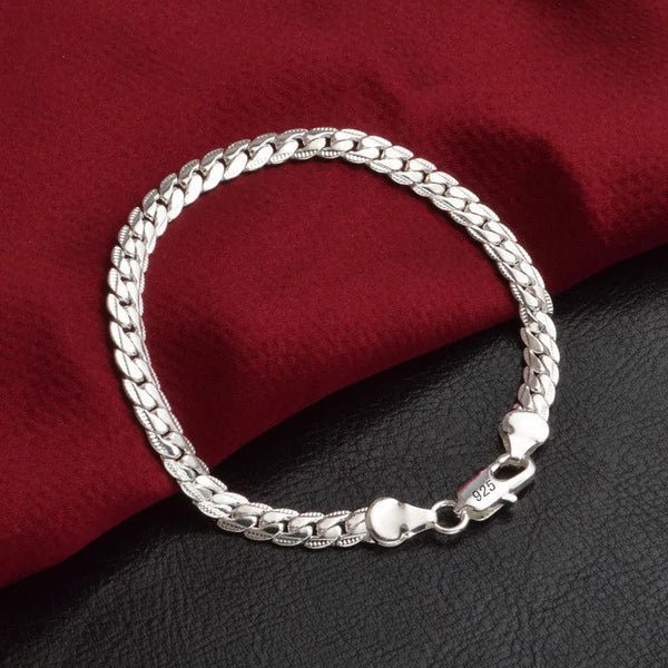 Planet Gates 18cm 925 Sterling Silver Bracelet 6mm 18/20cm Flat Side Chain Lobster Clasp For Woman Man Wedding Engagement Jewelry