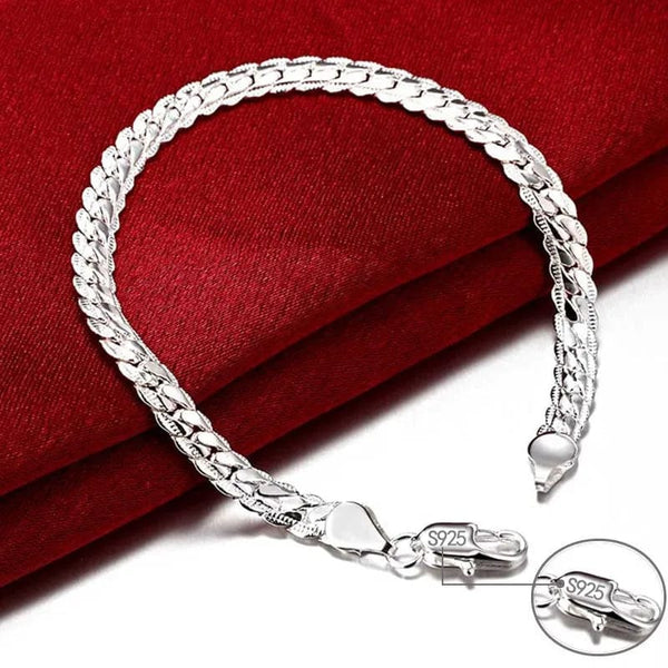 Planet Gates 18cm 925 Sterling Silver Bracelet 6mm 18/20cm Flat Side Chain Lobster Clasp For Woman Man Wedding Engagement Jewelry