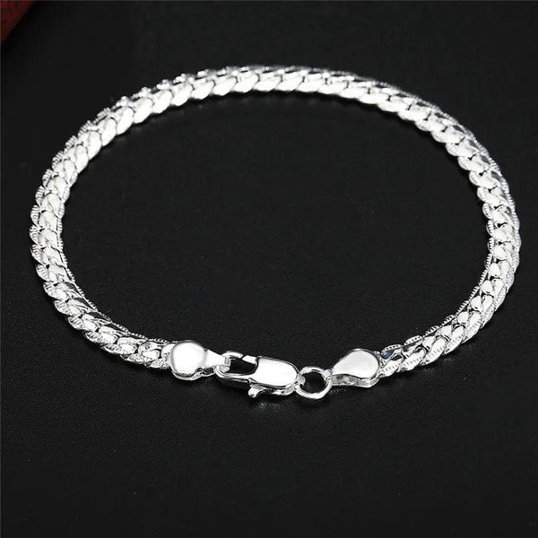Planet Gates 18cm 925 Sterling Silver Bracelet 6mm 18/20cm Flat Side Chain Lobster Clasp For Woman Man Wedding Engagement Jewelry