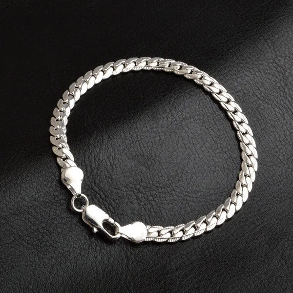 Planet Gates 18cm 925 Sterling Silver Bracelet 6mm 18/20cm Flat Side Chain Lobster Clasp For Woman Man Wedding Engagement Jewelry