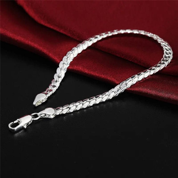 Planet Gates 18cm 925 Sterling Silver Bracelet 6mm 18/20cm Flat Side Chain Lobster Clasp For Woman Man Wedding Engagement Jewelry