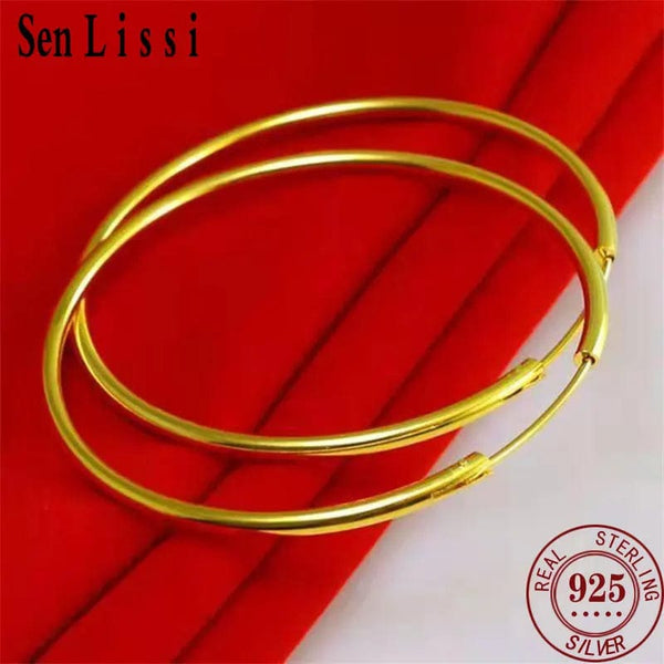 Planet Gates 18K GOLD  30mm Senlissi -18k Gold Plated Hoop Earrings For Women 925 Sterling Silver 2.0mm Fashion Earring Gold Rings Rose Gold Cерьги Kольца