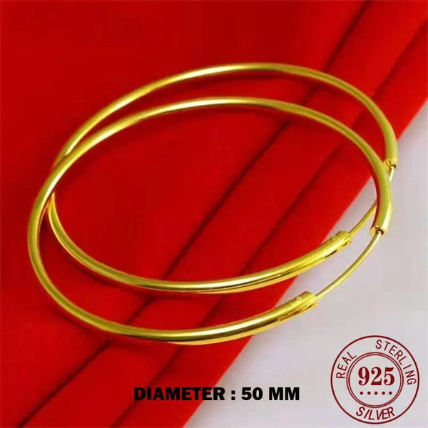 Planet Gates 18K GOLD  30mm Senlissi -18k Gold Plated Hoop Earrings For Women 925 Sterling Silver 2.0mm Fashion Earring Gold Rings Rose Gold Cерьги Kольца