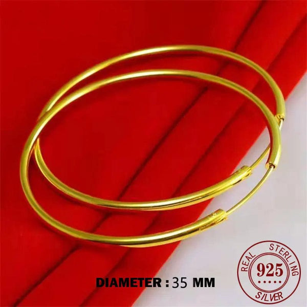 Planet Gates 18K GOLD  30mm Senlissi -18k Gold Plated Hoop Earrings For Women 925 Sterling Silver 2.0mm Fashion Earring Gold Rings Rose Gold Cерьги Kольца