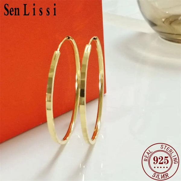 Planet Gates 18K GOLD  40mm Senlissi - New Fashion18K Gold Plated Hoop Earrings For Women 925 Sterling Silver 2.0mm Fashion Earring Cерьги Kольца 3/4/5/6CM