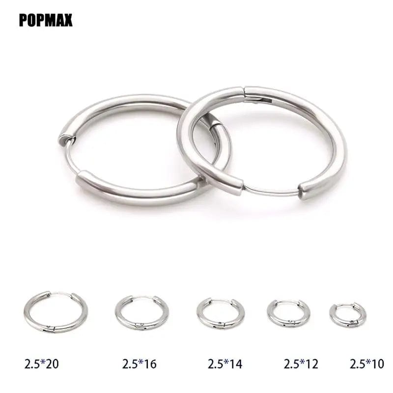 Planet Gates 18mm / black POPMAX Men��s Hoops Stainless Steel Round Circle Earrings For Women Man Gold Silver Color Not Fade Ear Rings Male Jewelry 2Pcs