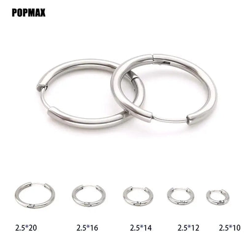 Planet Gates 18mm / black POPMAX Men��s Hoops Stainless Steel Round Circle Earrings For Women Man Gold Silver Color Not Fade Ear Rings Male Jewelry 2Pcs