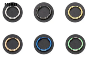 Planet Gates 18mm / black POPMAX Men��s Hoops Stainless Steel Round Circle Earrings For Women Man Gold Silver Color Not Fade Ear Rings Male Jewelry 2Pcs