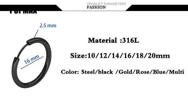 Planet Gates 18mm / black POPMAX Men��s Hoops Stainless Steel Round Circle Earrings For Women Man Gold Silver Color Not Fade Ear Rings Male Jewelry 2Pcs