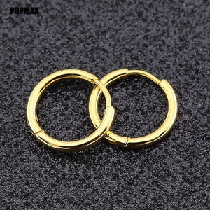 Planet Gates 18mm / black POPMAX Men��s Hoops Stainless Steel Round Circle Earrings For Women Man Gold Silver Color Not Fade Ear Rings Male Jewelry 2Pcs