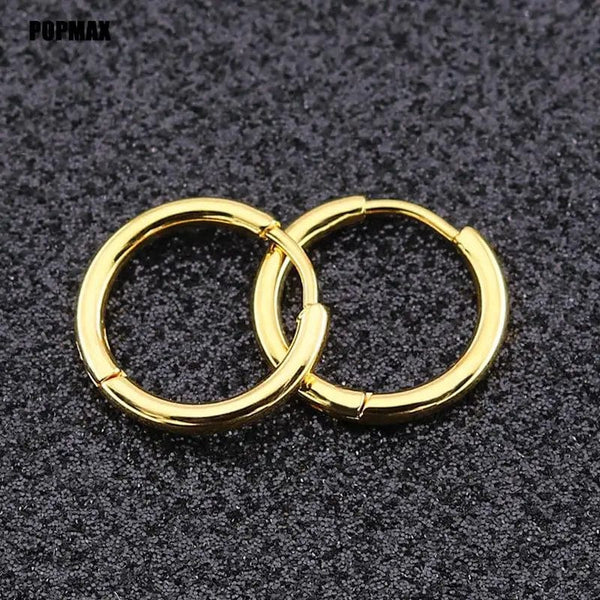 Planet Gates 18mm / black POPMAX Men��s Hoops Stainless Steel Round Circle Earrings For Women Man Gold Silver Color Not Fade Ear Rings Male Jewelry 2Pcs