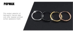Planet Gates 18mm / black POPMAX Men��s Hoops Stainless Steel Round Circle Earrings For Women Man Gold Silver Color Not Fade Ear Rings Male Jewelry 2Pcs