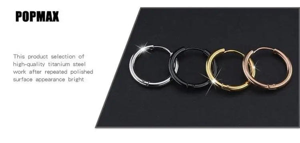 Planet Gates 18mm / black POPMAX Men��s Hoops Stainless Steel Round Circle Earrings For Women Man Gold Silver Color Not Fade Ear Rings Male Jewelry 2Pcs