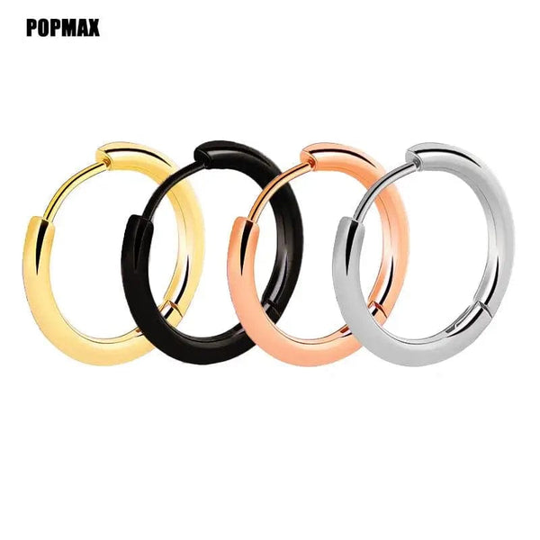 Planet Gates 18mm / black POPMAX Men��s Hoops Stainless Steel Round Circle Earrings For Women Man Gold Silver Color Not Fade Ear Rings Male Jewelry 2Pcs