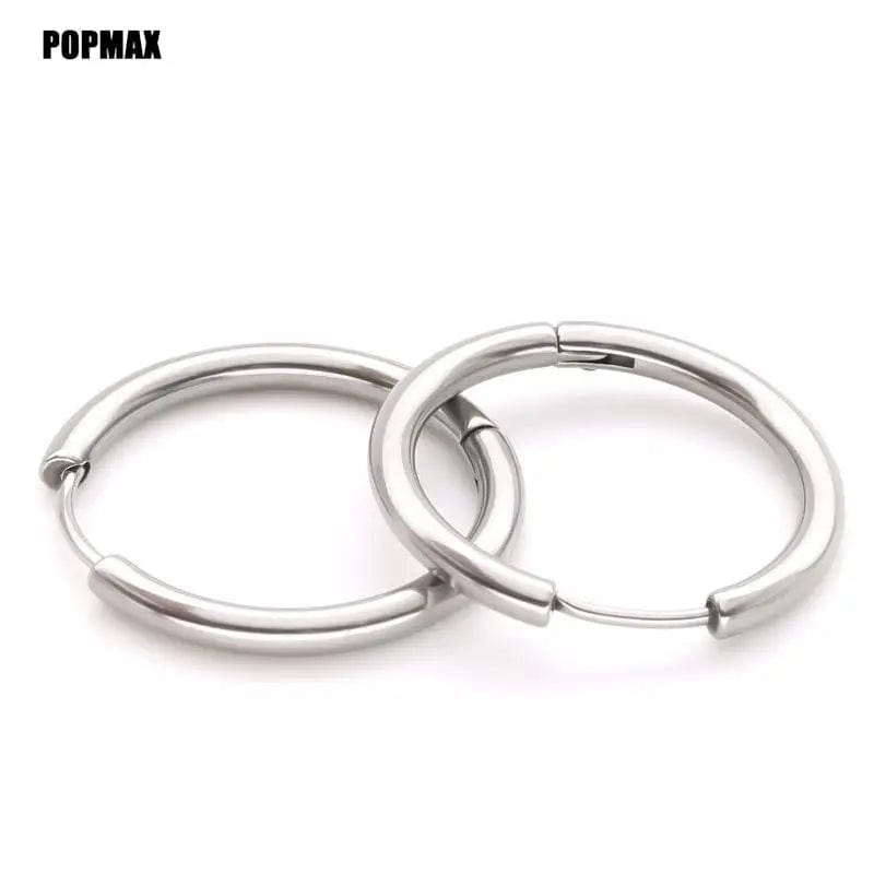 Planet Gates 18mm / black POPMAX Men��s Hoops Stainless Steel Round Circle Earrings For Women Man Gold Silver Color Not Fade Ear Rings Male Jewelry 2Pcs