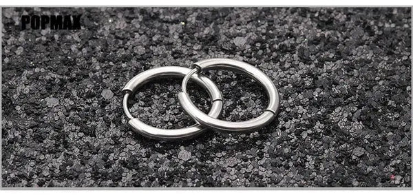 Planet Gates 18mm / black POPMAX Men��s Hoops Stainless Steel Round Circle Earrings For Women Man Gold Silver Color Not Fade Ear Rings Male Jewelry 2Pcs