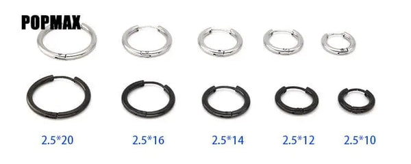 Planet Gates 18mm / black POPMAX Men��s Hoops Stainless Steel Round Circle Earrings For Women Man Gold Silver Color Not Fade Ear Rings Male Jewelry 2Pcs