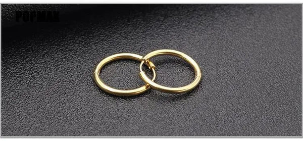 Planet Gates 18mm / black POPMAX Men��s Hoops Stainless Steel Round Circle Earrings For Women Man Gold Silver Color Not Fade Ear Rings Male Jewelry 2Pcs