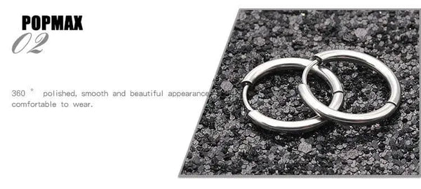 Planet Gates 18mm / black POPMAX Men��s Hoops Stainless Steel Round Circle Earrings For Women Man Gold Silver Color Not Fade Ear Rings Male Jewelry 2Pcs