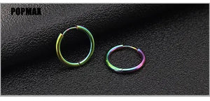 Planet Gates 18mm / black POPMAX Men��s Hoops Stainless Steel Round Circle Earrings For Women Man Gold Silver Color Not Fade Ear Rings Male Jewelry 2Pcs