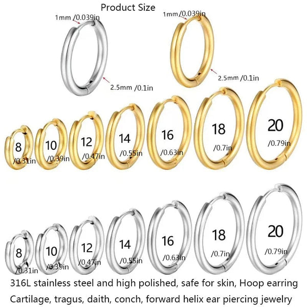 Planet Gates 18mm / D4-1Pair-Colorful 1Pair 316L Stainless Steel Small Hoop Earrings for Women Men, Cartilage Tragus Conch Forward Helix Ear Piercing Jewelry