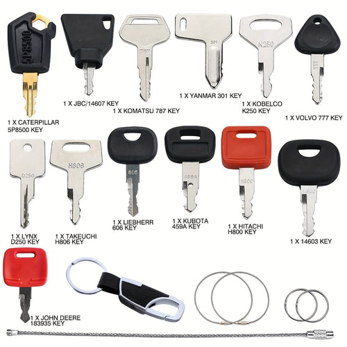 Planet Gates 18pcs Construction Machinery Key Set 18 Pieces Excavator Key Set Excavator Key Blanks Replacement Key Wheel Loader Motorcycle Ignition Switch Universal