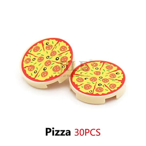 Planet Gates 18PCS Foods Set 1 City Mini Food Building Blocks Hamburger Pizza Fries Cake Dessert Chocolate Cookies MOC Bricks Plastic Assemble Part Figures Toy