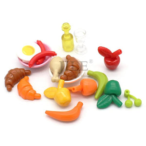 Planet Gates 18PCS Foods Set 1 City Mini Food Building Blocks Hamburger Pizza Fries Cake Dessert Chocolate Cookies MOC Bricks Plastic Assemble Part Figures Toy