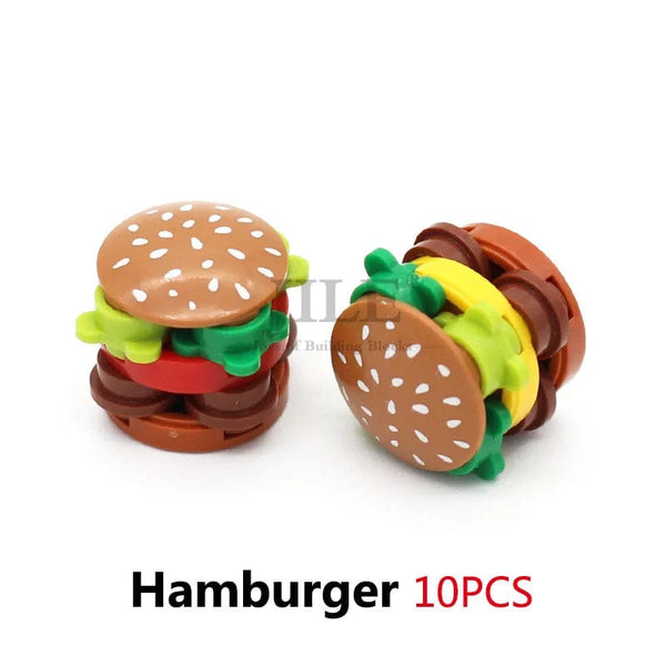 Planet Gates 18PCS Foods Set 1 City Mini Food Building Blocks Hamburger Pizza Fries Cake Dessert Chocolate Cookies MOC Bricks Plastic Assemble Part Figures Toy
