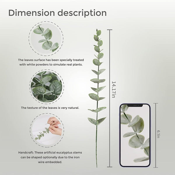 Planet Gates 18pcs / Gray Green 18pcs Eucalyptus Stems Artificial Green Eucalyptus Stems Eucalyptus Leaves Decor Eucalyptus Branches Fake Eucalyptus With Fake Leaves 38.1 Cm Faux Eucalyptus Stem For Vase Wedding Bouquet Home