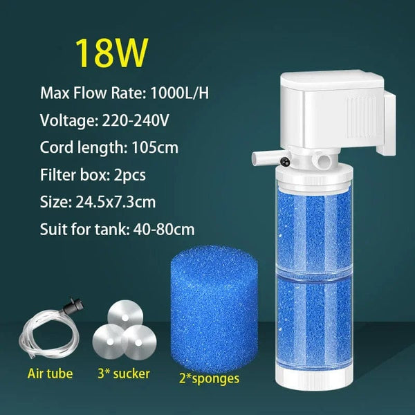 Planet Gates 18W 220V Ultra Quiet Aquarium Internal Filter Water Purification Multi-functional Fish Tank Water Pump Wave Make Stool Sucker