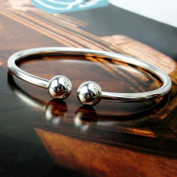 Planet Gates 19.5cm Fashion Simple Women's Stainless Steel Silver Plated Open Hand Cuff Bracelet Simple Beads Bangle