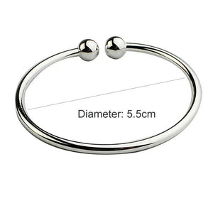 Planet Gates 19.5cm Fashion Simple Women's Stainless Steel Silver Plated Open Hand Cuff Bracelet Simple Beads Bangle