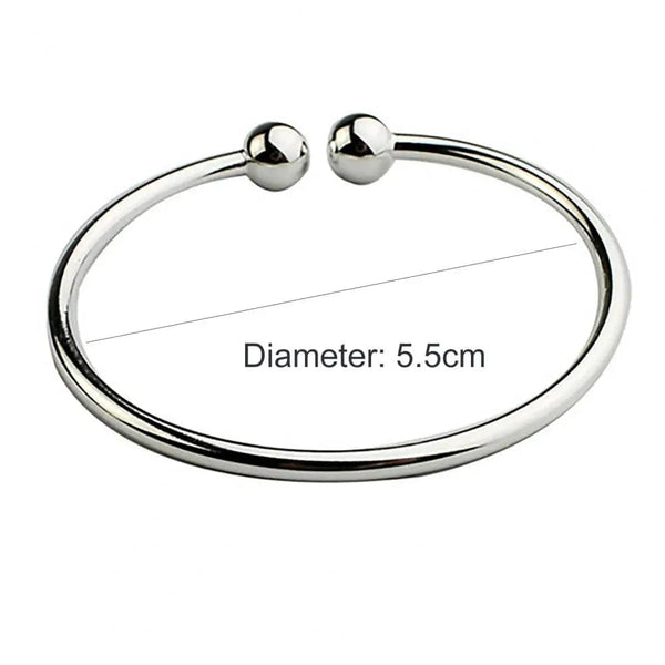 Planet Gates 19.5cm Fashion Simple Women's Stainless Steel Silver Plated Open Hand Cuff Bracelet Simple Beads Bangle