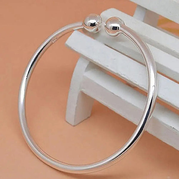 Planet Gates 19.5cm Fashion Simple Women's Stainless Steel Silver Plated Open Hand Cuff Bracelet Simple Beads Bangle