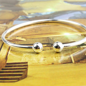 Planet Gates 19.5cm Fashion Simple Women's Stainless Steel Silver Plated Open Hand Cuff Bracelet Simple Beads Bangle