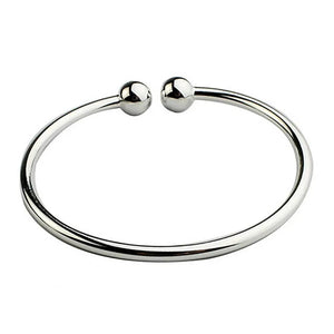 Planet Gates 19.5cm Fashion Simple Women's Stainless Steel Silver Plated Open Hand Cuff Bracelet Simple Beads Bangle
